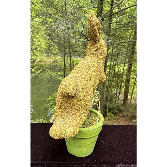 Mossy Green Flocked Bunny Rabbit In Flower Pot Spring Easter Decor - Picture 4 of 8